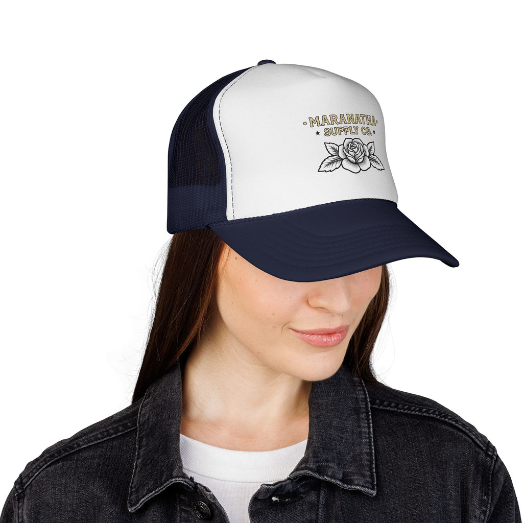 Maranatha Supply Co. Floral Trucker Hat — Vintage Rose Mesh Cap