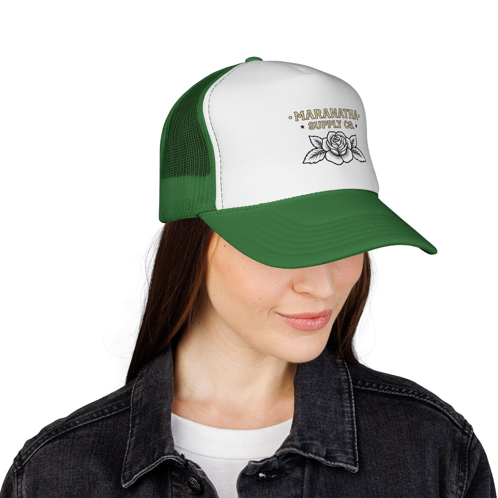 Maranatha Supply Co. Floral Trucker Hat — Vintage Rose Mesh Cap