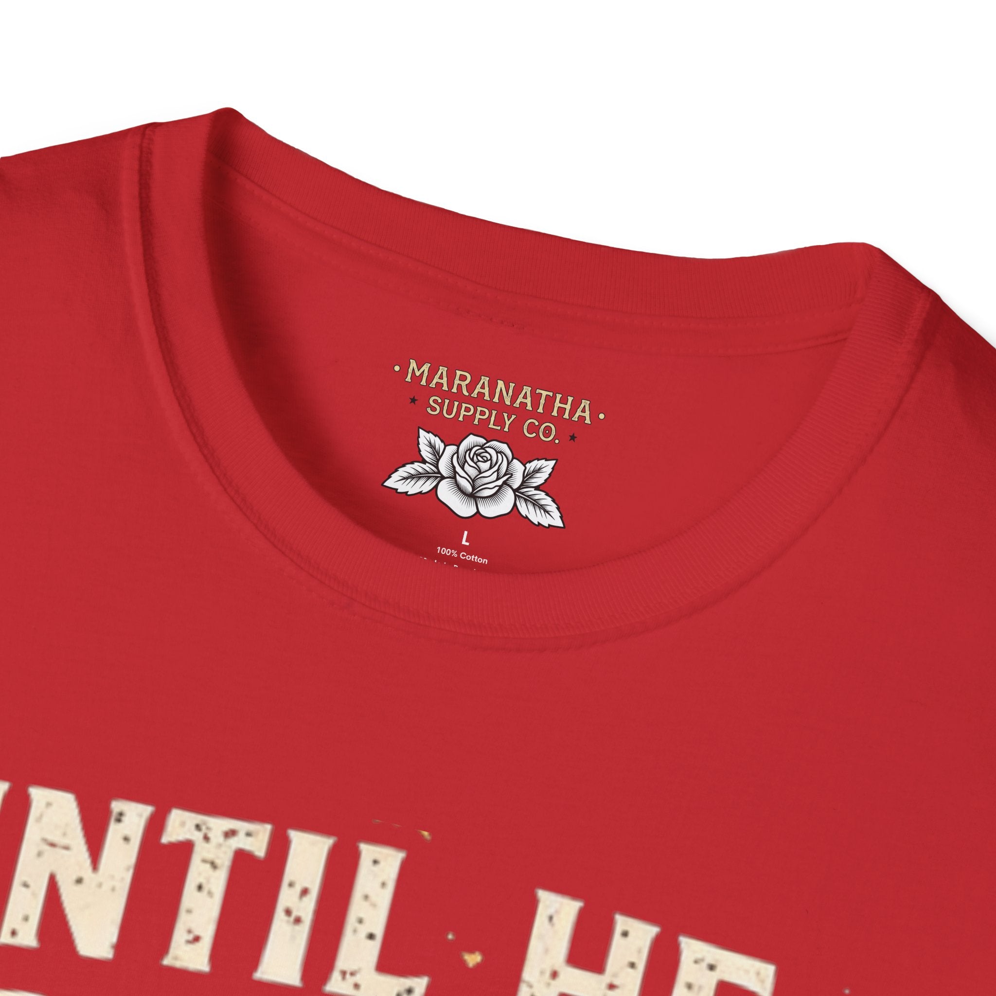 Christian T‑Shirt - "Until He Returns, Keep The Faith" Cross & Flames Faith Tee