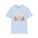 Christian T‑Shirt - "Until He Returns, Keep The Faith" Cross & Flames Faith Tee