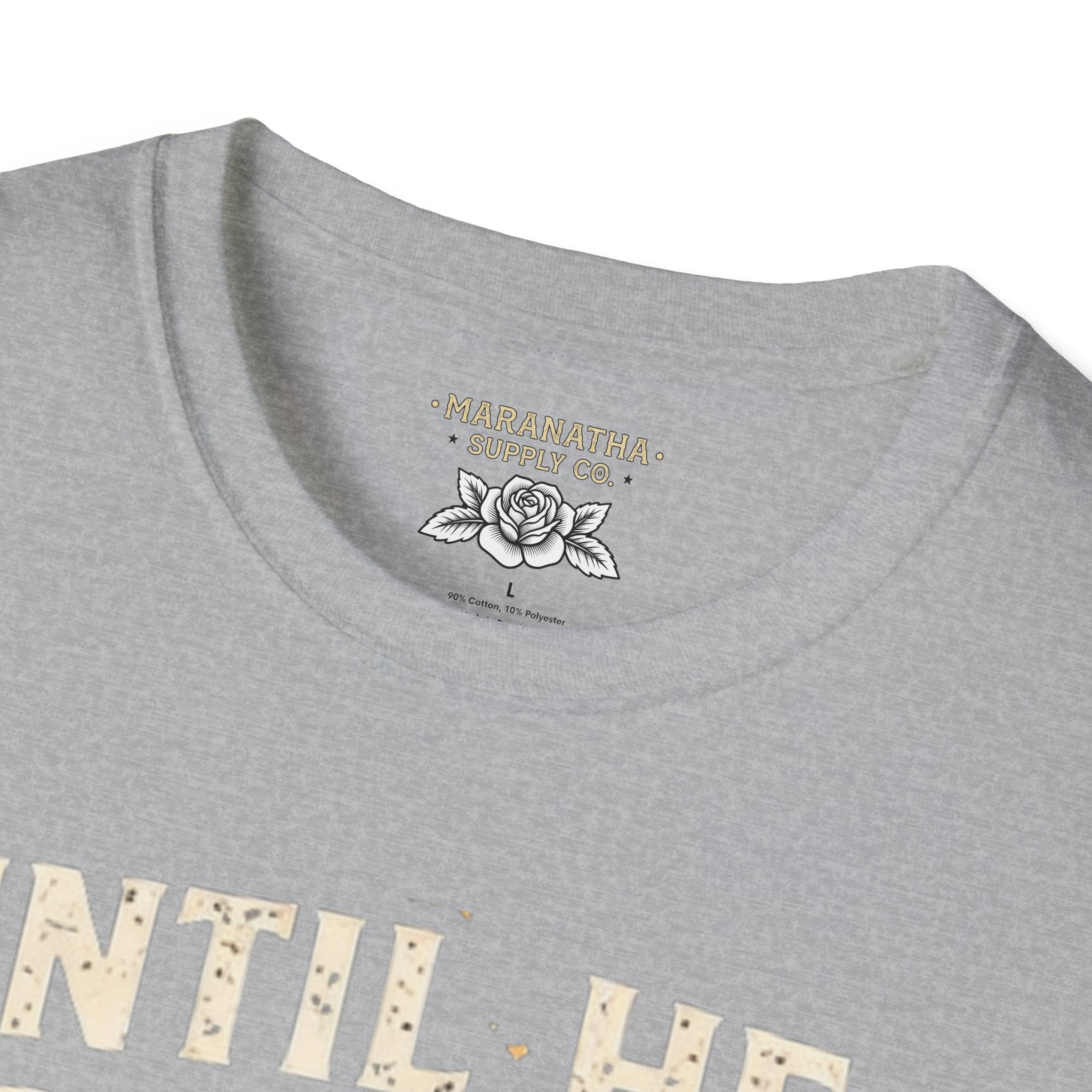 Christian T‑Shirt - "Until He Returns, Keep The Faith" Cross & Flames Faith Tee