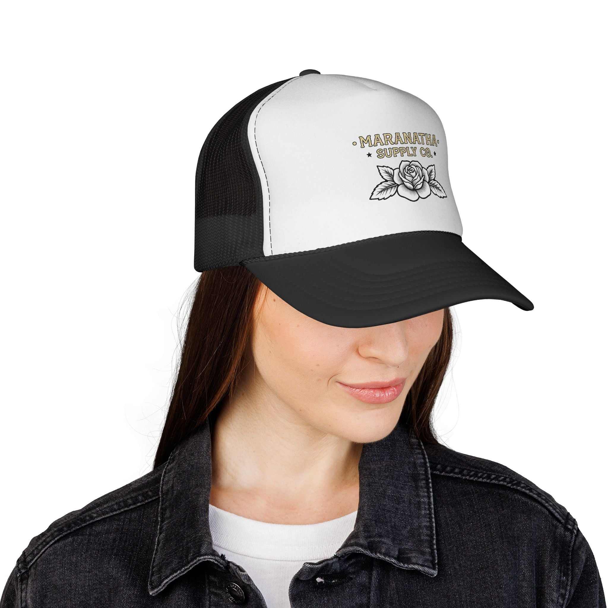 Maranatha Supply Co. Floral Trucker Hat — Vintage Rose Mesh Cap