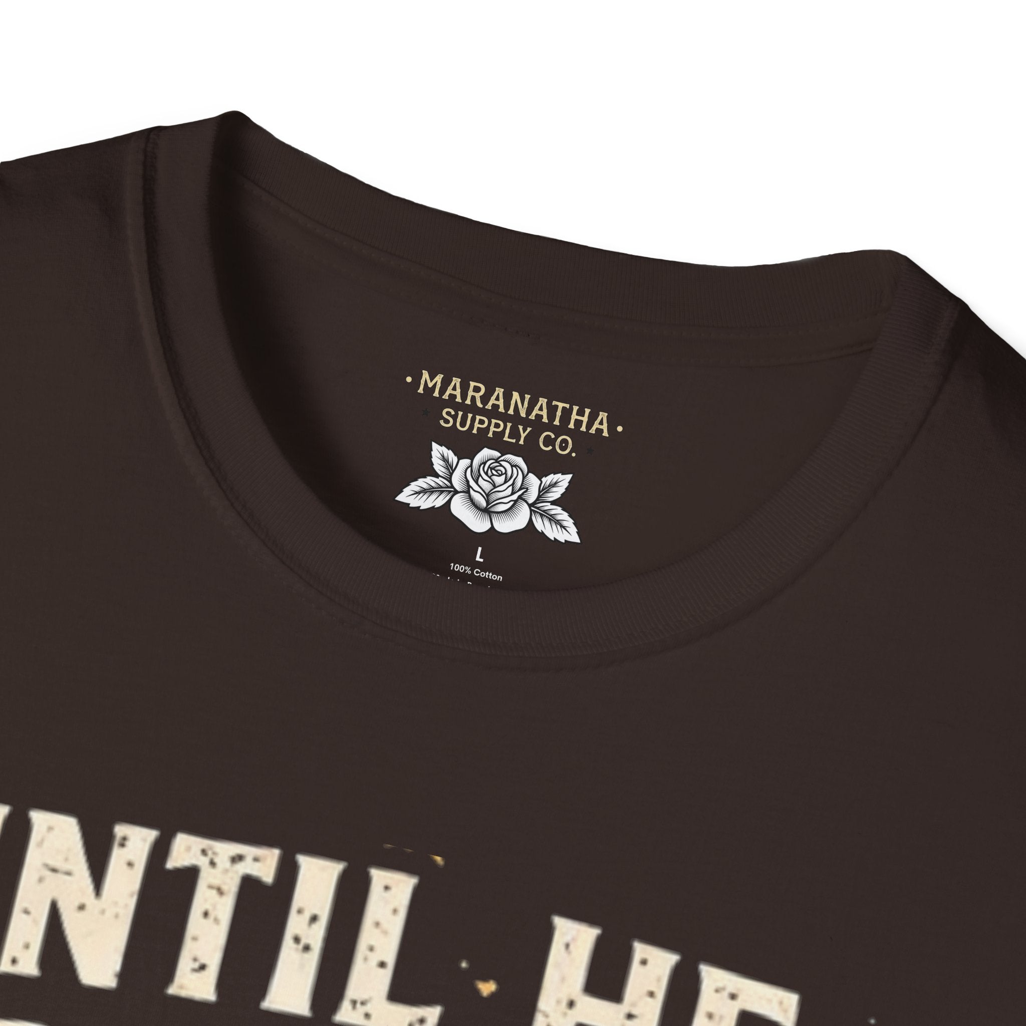 Christian T‑Shirt - "Until He Returns, Keep The Faith" Cross & Flames Faith Tee