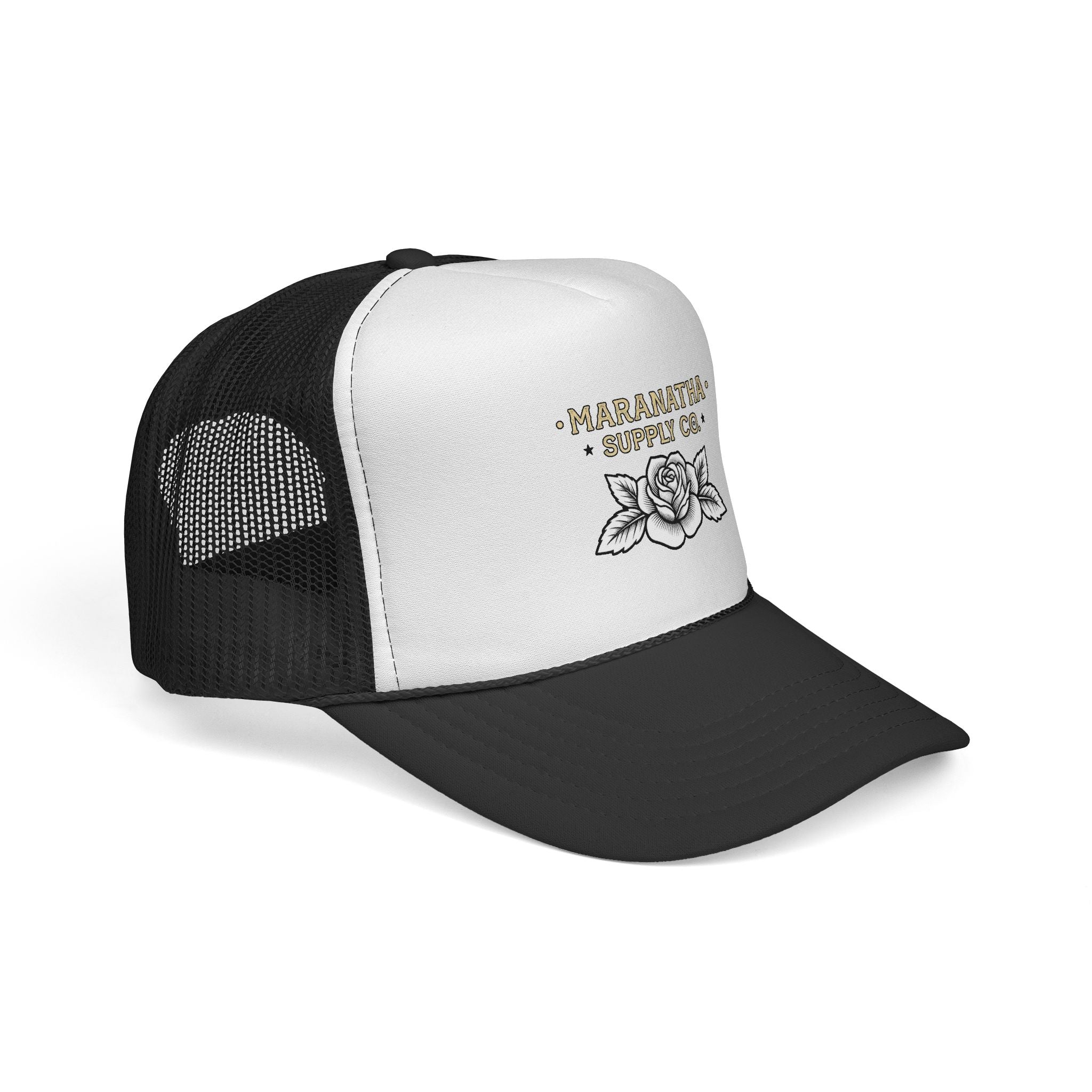 Maranatha Supply Co. Floral Trucker Hat — Vintage Rose Mesh Cap